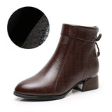 New Ankle Boots Women Pointed Toe Thick Heels Genuine Leather Shoes Short Boots Soft Sole Footwear Plus Size