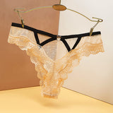 Fongt Lace Mesh T-T-Shirt Female Transparent Hollowless Low-Waisted Cotton Crotch Triangle