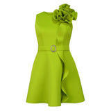 Fongt New Summer Three-Dimensional Flower Dress Party Banquet Sleeveless High Waist Dress Dress