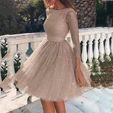 Fongt Ladies Fashioned Long Sleeve Dress High Waist Evening Cocktail Party Dresses Women's Fashion
