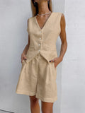 Fongt Design Cotton Suit Vest Suit Women's Summer Leisure Sleeveless Vest Shorts Two-Set