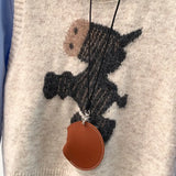 Fongt New Vest Sweet And Cute Cartoon College Style Knitted Winter Round Sweater Collar Sweater Bottom Shoulder Vest