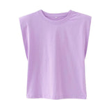 New Summer Women Tops shoulder pads Sleeveless tank 95% cotton pullover basic style Casual Femme T- shirts Ropa