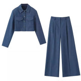Fongt Women's Autumn 2025 Folding Wide Leg Trousers + Short Coat Set