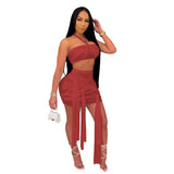 Fongt New Women's Perspective Mesh Bandage Dress Strapless Skirt Two-Piece Set-Outfit
