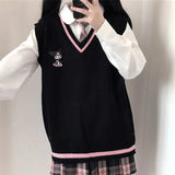 Fashion Oversize Harajuku Knitted Sweater Anime Tank Tops Women Pastel Goth Vest Y2k Kawaii Aesthetic Emo Alt
