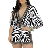 New Spring / Summer 2023 Wish Partially Printed Deep V One-Piece Shorts Are Available From Women's Stock.-Outfit