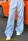 Cargo Pants For Women Elastic Waist Joggers Stripe Loose Drawstring Sweatpants Casual Streetwear Female Wide Leg Baggy