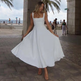 Fongt Spring Summer New Women's Temperament Solid Color Collar Sleeveless Belt Sling Dress