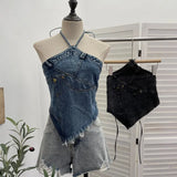 Fongt Summer Babes Hanging Neck Cowboy Corset Irregular Hairy Short Vest 8905
