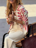 Fongt New Casual Fashion Slimming Plant Print Polo Collar Women Zipper New Coat Top