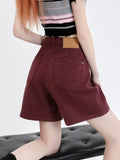 Fongt Denim Shorts Female Summer Thin 2024 New Design Sense Small High Waist Show Thin Wide Leg Five Split Pants-Outfit