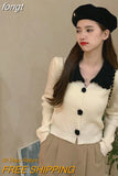Women Retro Japan Style Cropped Patchwork Aesthetic All-match Cute Autumn Sweaters Casual Trendy Mujer Elegant