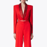 Fongt Advanced Sense Small Suit Spring 2024 New Hot Diamond Bare Back Short Long Sleeve Women's Coat-Outfit
