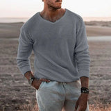 Fongt Men's Sweater Casual Loose Sweater V Neck Long Sleeve Pullover Fashion Plus Size Men's