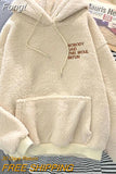 Fleece Hooded Sweatshirt Women Padded Thickened Warm Long Sleeve Pullover Preppy Style Casual Letters Winter Female
