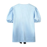 Spring Bowknot Satin Blouse Satin Casual Trousers Set-Outfit