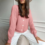 Long Sleeve Cardigan For Women Solid V-neck Single Breasted Loose Sweater Female 2021 Autumn Button Ladies
