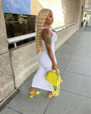 Color U-neck High-waist Tight Long