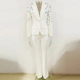 QUALITY Newest 2023 Designer Runway Fashion Suit Set Women's Slim Fitting Strass Diamonds Beaded Blazer Pants