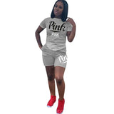 Two Piece Set Women Pink Letter Print Tops + Holes Shorts Tracksuits for Plus Size Women Casual Steetwear 2pcs