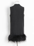 Spring 2025 New Fashion Niche Design Feel Solid Color Collar Feather Splicing High Sense Short Dress Dress