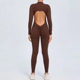Fongt Zipper Long Sleeve Nude Yoga Jumpsuit Women Wear Fitness Sports Pants Tights-Outfit