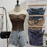 Fongt Style Retro Brae Waist-Dyed Wear Sexy Shoulder-Wrapped Sleeveless Top 8886