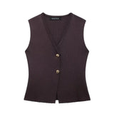 Fongt Summer New Temperament Fashion V-Neck Sleeveless Single-Claw Buckle Solid-Colored Vest Vest Women 4192015