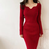 Fongt Lightly Cooked Wind Long Knitted Sweater Dress Women's Autumn And Winter New Temperament Thin Ass Hip Dress