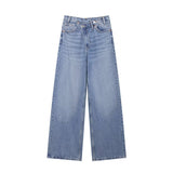 Fongt 2025 New Women's Fashion Fashion Double Trousers With Thin High-Rise Wide-Legged Jeans