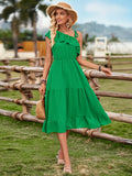 Fongt Summer Leisure Clear New Women's Single Shoulder Solid Color Flounce Waist Dress-Outfit