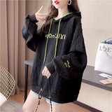 New Embroidery Hoodies Womens Fashion Loose Large Size Hoodie Korean Trendy Thin Long-sleeved Versatile Hooded