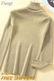 Quality Warm Women Sweater Shiny Turtleneck Pullover Sweaters Fashion Slim Knitted Tops Female Jumper 2023 Autumn