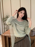 Fongt Xixi 2025 Autumn White Standard Temperament Collar Ribbon Jersey Sweater Top 25375