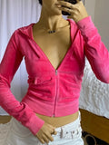 Velvet Hooded Jacket Women'S Sweatshirts Harajuku Pockets Zip Up Crop Hoodies Aesthetic Slim Top Autumn Clothes-Outfit