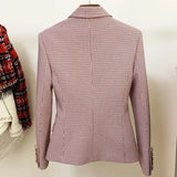 QUANLITY Newest 2023 Designer Jacket Women's Classic Metal Lion Buttons Double Breasted Slim Fitting Houndstooth