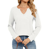 New V-Collar Color Cotton Pure Color Long-Sleeved Loose T-Shirt Jacket Women-Outfit