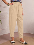 Fongt Four-Season Cotton Nine-Point Trousers Loose Waist Slacks Slant Pocket Trousers Women