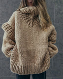 Knit Turtlrneck Double Lantern Sleeve Women Pullover Thick Warm Oversized Loose Top Sweater 2023 Fall Winter Chic Knitwear-Outfit