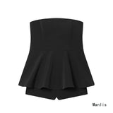 Fongt 2025 Spring New Dizzy Mesh Knitting Splicing Shoulder Lady T-Shirt Folded Top