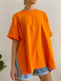 Fongt Loose Open Fork Cotton Short-Sleeved T-Shirt Women Comfortable Round Neck Solid Color T Hot Sale