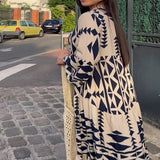Fongt Large-Size Women's New Temperament Printed Shirt Dress Bohemian Dress