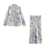 Fongt Long-Sleeved Top Women's Spring 2025 New Dopamine Color Dizzled Chiffon Sleeve Shirt Set