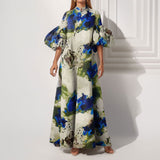 Fongt 2024 New Women's Wear Temperament Loose Printing And Painted Women's Large Swing Bubble Sleeve