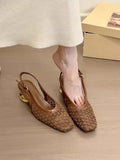 Fongt Temperament Square Head Braided Back Empty Sandals Women 2025 New Design With Skirt Crystal Heel Single Shoes