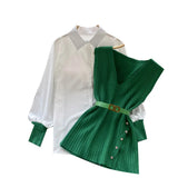 Fongt Sets + V Cooked Two Autumn Dress New Loose Wind Collar Knitted Tagonal Knitting Set Shirt Collar