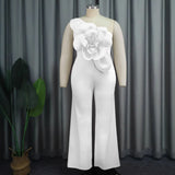 Fongt Single Shoulder Collar Sleeveless Jumpsuit Fashion Three-Dimensional Flower Jumpsuit Jumpsui