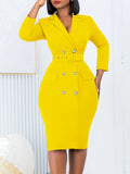 Fongt New Temperament Commuter OL Suit Collar Solid Color Double Buckle Large African Dress