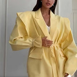Fongt Jacket Female High Sense 2025 Spring And Autumn Women's Temperament Commuting Waist Tie Cushion Shoulder Suit Jacket